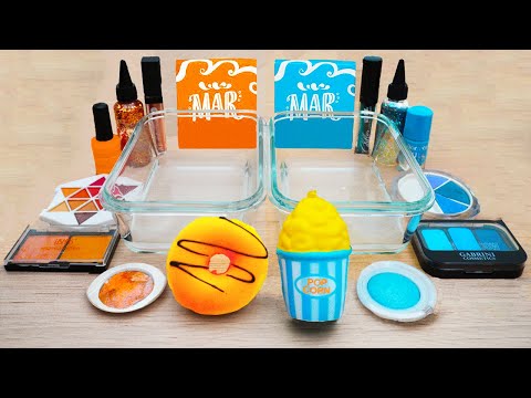 Orange vs Blue | Mixing Makeup Slime ASMR (17) Satisfying Slime Video