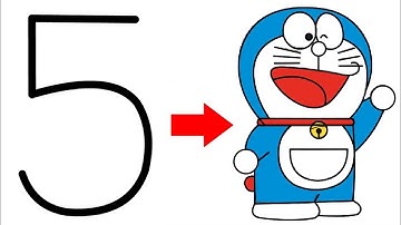 Turn number 5 into Doraemon cartoon drawing easy - How to draw doraemon cartoon outline easy method