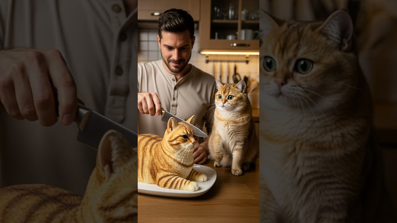 The Cat’s Reaction 😱 When He Cut the Cat Cake Instantly Surprised 