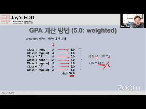 2021년 4월 9일 Jay&rsquo;s EDU Q&A Live, GPA 계산법 그리고 Top 20 를 가기위한 GPA는?