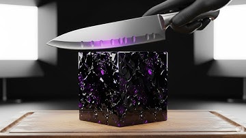 Realistic Minecraft block sliced with ASMR sounds in cinematic studio — oddly satisfying