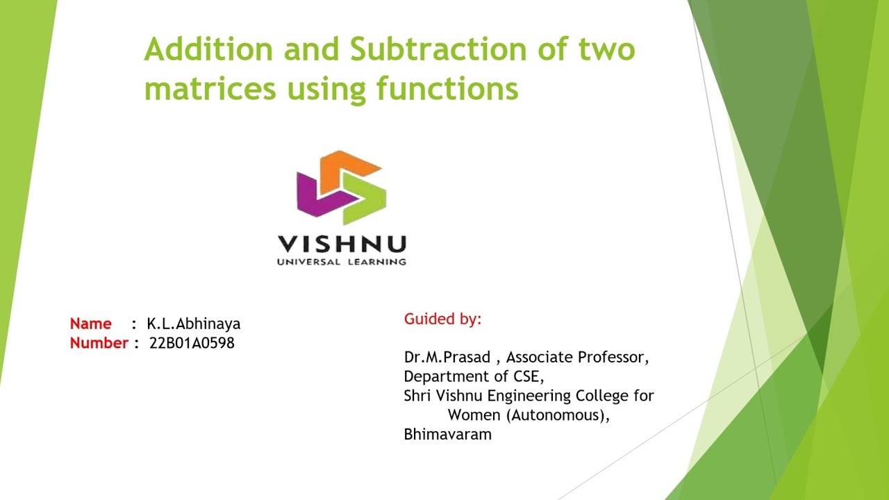 Additional and Subtraction of two matrices using functions - YouTube