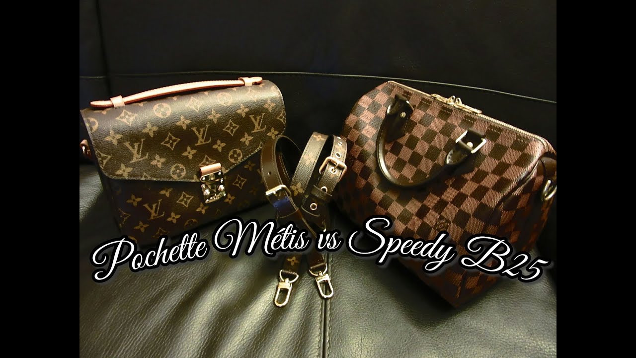 Louis Vuitton Comparison: Speedy 25 Bandouliere & Pochette Metis | FashionablyAmy - YouTube