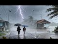 Heavy rain pours down on a green mountain village || rain sounds for sleeping