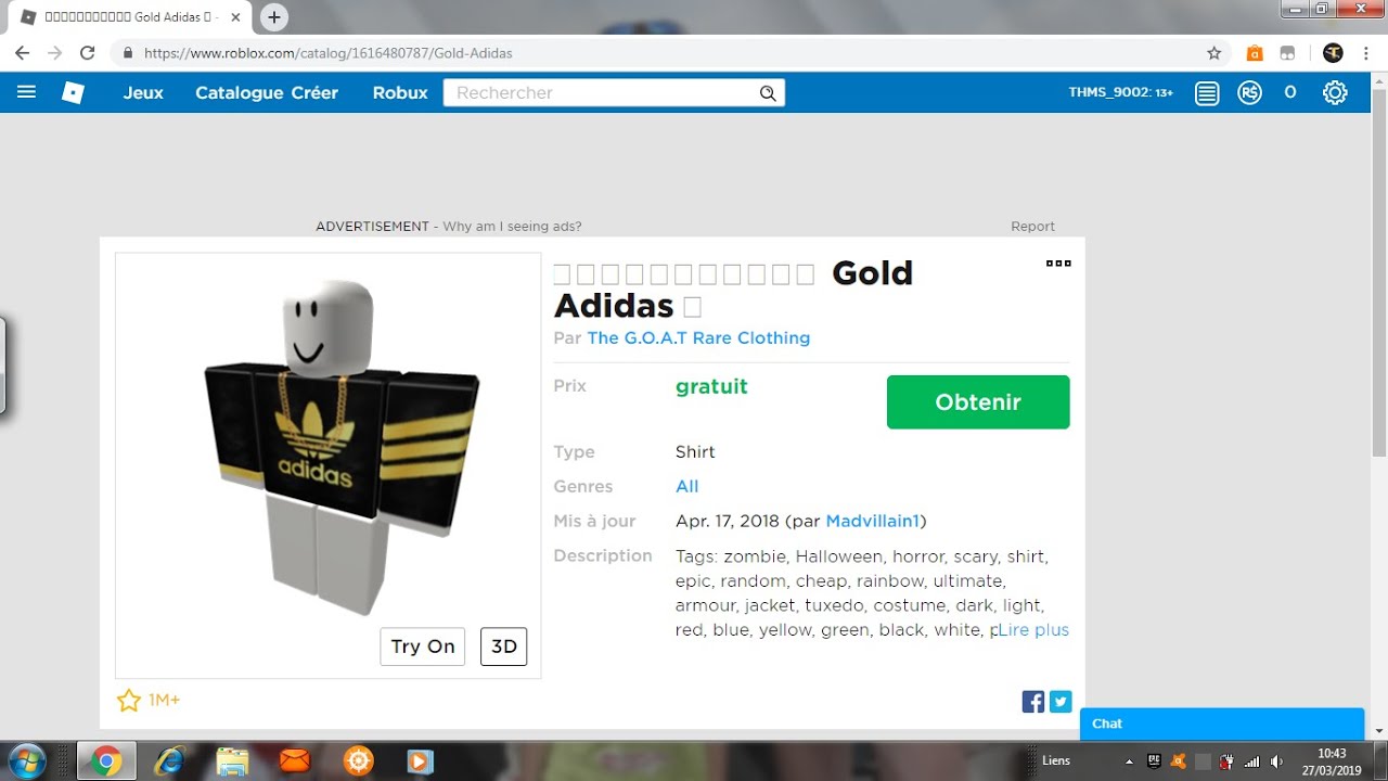 comment avoir un t-shirt adidas gratuit sur ROBLOX - 