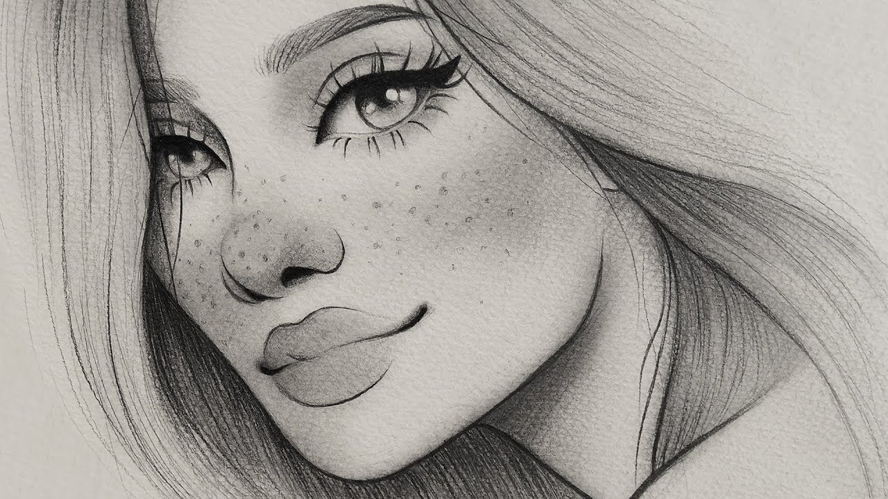 تعلم الرسم : كيف ترسم بورتريه بنت مبتسمه بالرصاص  رسم ملامح الوجة خطوة  بخطوة للمبتدئين