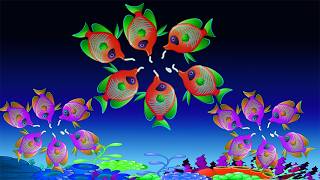 Animated red goldfish swimming underwater with colorful coral reef♥ Mozart Brahms Lullaby  #316