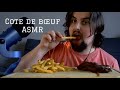 Asmr  cte de boeuf frites sauce au poivre et roquefort