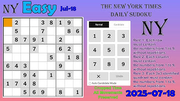 The New York Times Daily Sudoku 2025-07-18 Easy