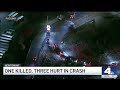 1 killed, 3 injured in crash off 118 Freeway in Pacoima