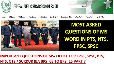 FPSC CUSTOM INSPECTOR /SUKKUR IBA BPS -05 TO15  MS OFFICE MOST REPEATED QUESTIONS PART 7