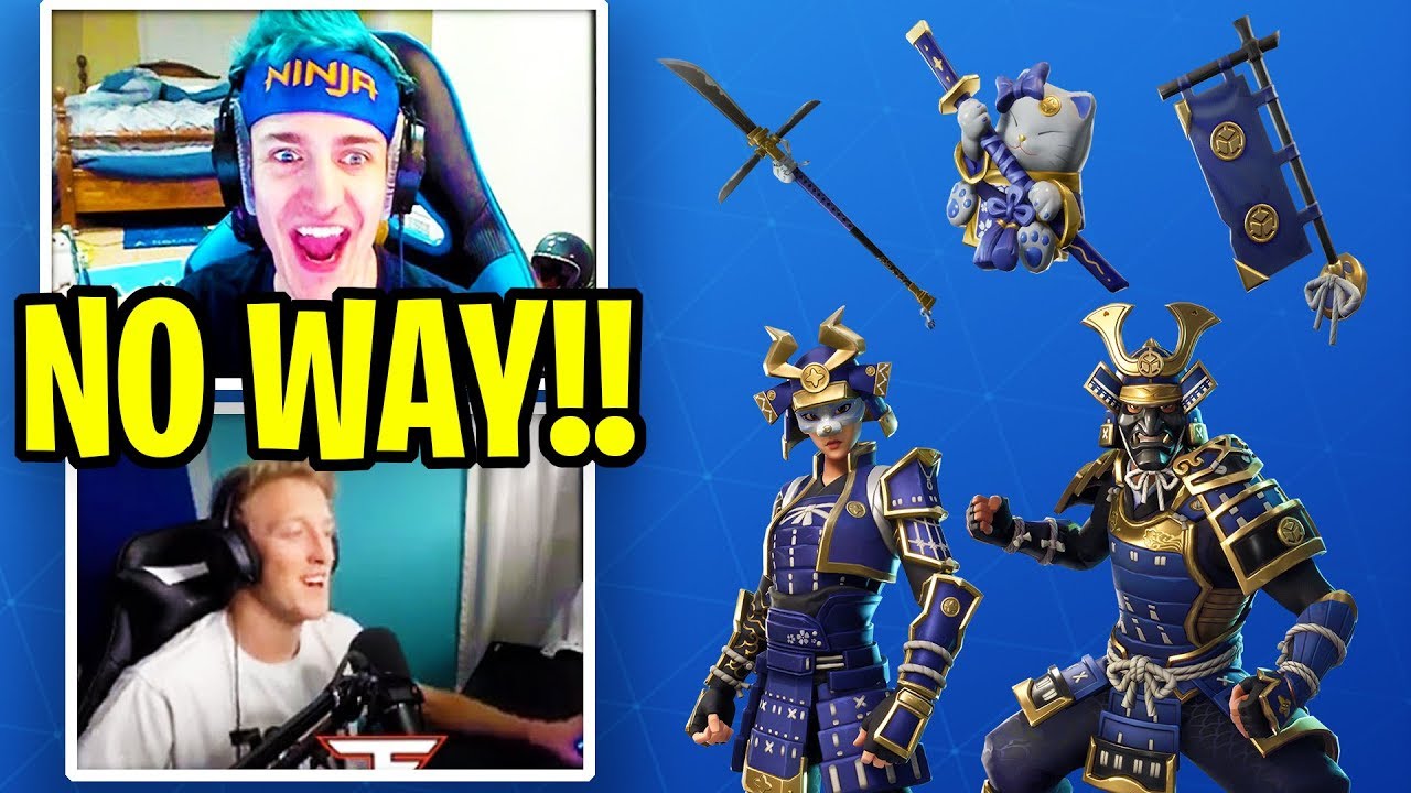 ninja tfue react to legendary hime musha skins sashimono shiro backbling cats claw axe fortnite love - hime fortnite back bling