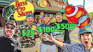 2v2v2 BASS PRO Roulette BUDGET Fishing CHALLENGE ( $25 vs $500 )