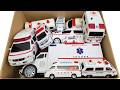 救急車のミニカーが箱に並びました。チェック、坂道を緊急走行テスト☆Ambulance Toy Run Down The Slope. Emergency Drive Test