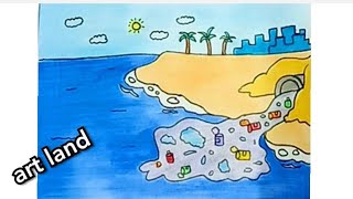 رسم عن موضوع تلوث البيئة /تلوث المياه /environment pollution drawing / save environment drawing