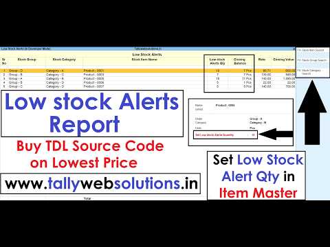 TDL Source Code of Low stock Alerts Report (Quick Download TDL Source Code Text File after Payment Done)