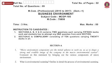 MCOM PROFESSIONAL 1ST SEM BUSINESS ENVIRONMENT MAY 2019 | PTU
