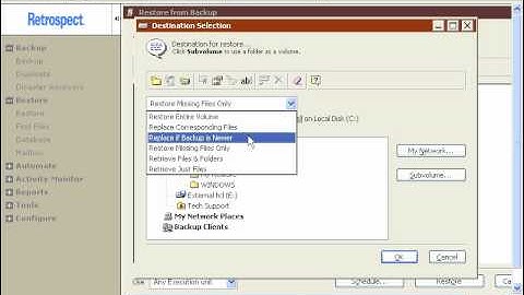 Immediate Restore Destination Options with Retrospect for Windows