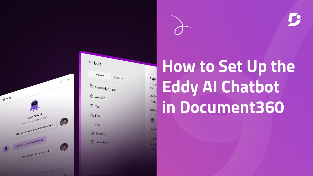 Document360 Eddy AI chatbot setup tutorial screenshot