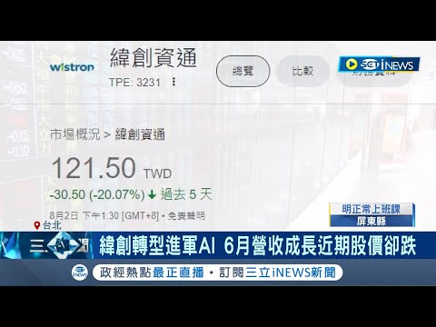 AI股變BI? 緯創轉型進軍AI 6月營收成長近期股價卻連跌3根停板 散戶來不及逃.違約交割金額4865萬創今年新高｜記者 方昱翔 鍾昀叡｜【台灣要聞】20230803｜三立iNEWS