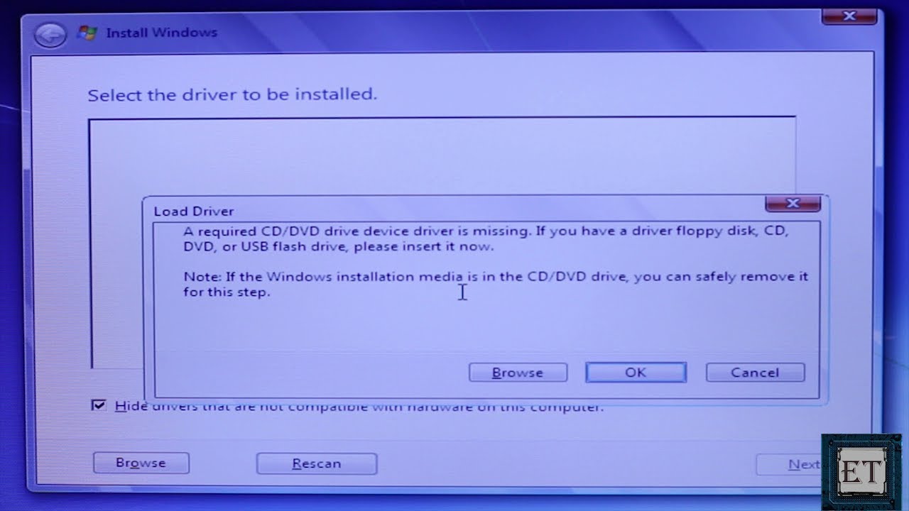 cd dvd driver not found windows 7 install