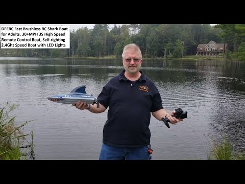 Barca radiocomandata DEERC Fast RC Shark, barca telecomandata ad alta velocità da 30+ MPH, barca ...