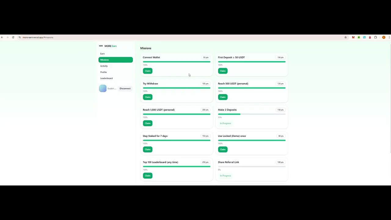 MORE Earn — Gamified DeFi Vault on Kaia | DoraHacks Hackathon Demo