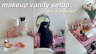 MAKEUP VANITY SETUP + TOUR girly,aesthetic & pinterest inspired vanity, declutter + organisation