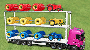 Mini Tractor of Colors! Transport Deutz-Fahr and WHEEL ROLLER w/ Triple Decker! Fast Compaction FS22