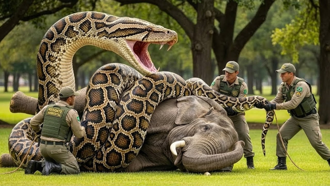 Heroic rescue team faces python to save innocent baby elephant at zoo, irresponsible zookeeper...