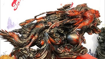 SIÊU PHẨM Nhất long vờn ngọc trắc đỏ đen sắc nét từng chi tiết TƯỢNG GỖ NGUYỄN HỒNG 0987336318