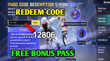 PMGC CODE REDEMPTION | GET FREE BONUS PASS 1 TO 60 UNLOCK