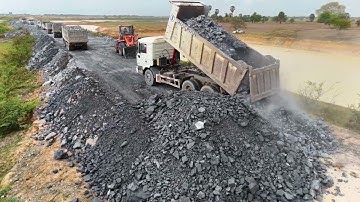 Part02,Whoa! The Greatest New Project Wheel Loader SDLG Push Stone Into Lake Deep Using a 25 ton Tru