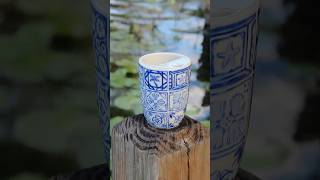 Coastal tiles 🌊🏝️🐚💙 this cup took way too long to make #artist #ceramic #pottery #handmade #art