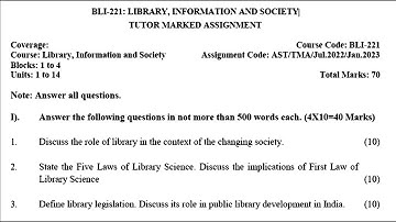 BLI 221 IGNOU SOLVED ASSIGNMENT 2022 2023 || ENGLISH LIBRARY INFORMATION AND SOCIETY JULY 22 JAN 23