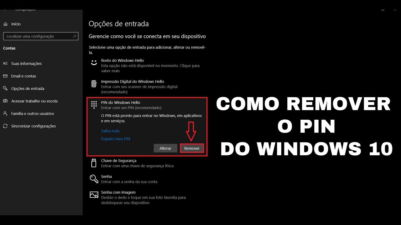 Como Remover o Pin do Windows 10 - YouTube