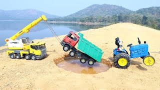 Tata Tipper Accident Pulling Out Mahindra Tractor And Crane Truck ? Cartoon Jcb | Dumper | Cs Toy