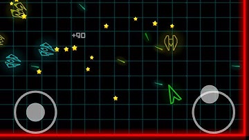 Neon Space Fighter optimized for mobile devices. Include joystick controls for movement and rotation