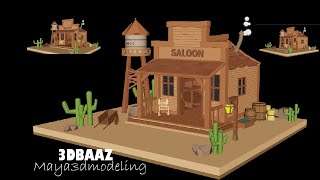 Wild West Saloon Environment in Maya 3D | Low Poly 3D Modeling | 3DBAAZ