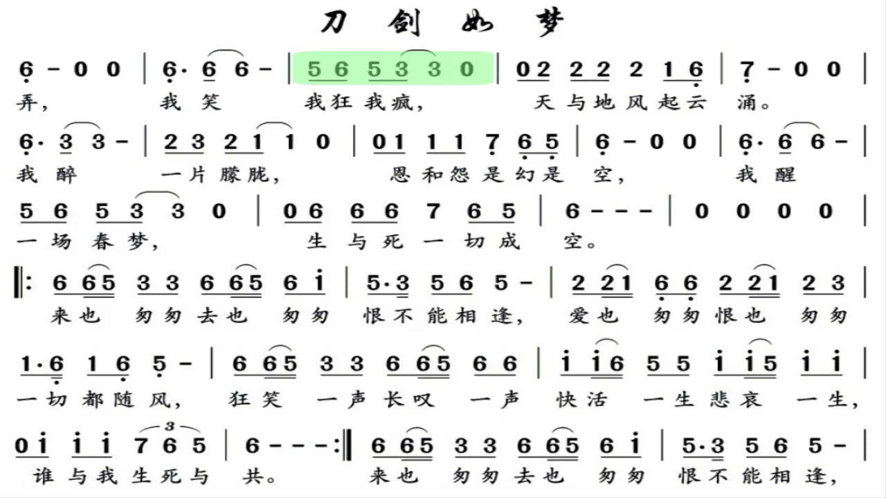 刀剑如梦/刀劍如夢 G调伴奏 (加小节指示，供参考）Knives and swords like dreams - instrumental in G with measure marks