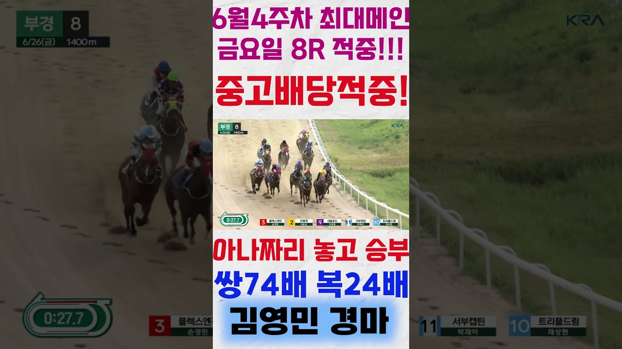 김영민경마 부경 6월4주차 금요일 8R 최대메인 아나짜리 놓고때려 중고배당 적중!!