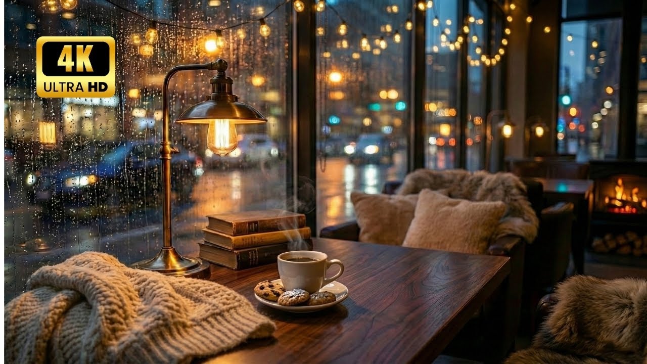 Ночное кафе в дождь - Расслабляющий джаз на пианино и звуки дождя для сна (4K)