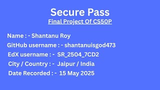 Final Project of CS50P - Password Generator (SecurePass)