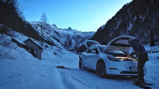 Notte d&#39;inverno in TESLA a -19°C Perché contrari all&#39;elettrico? Ciaspolata in Val Grande