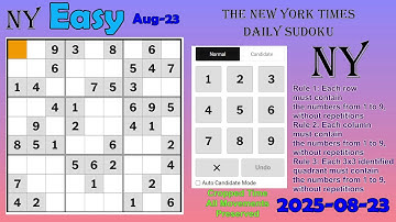 The New York Times Daily Sudoku 2025-08-23 Easy