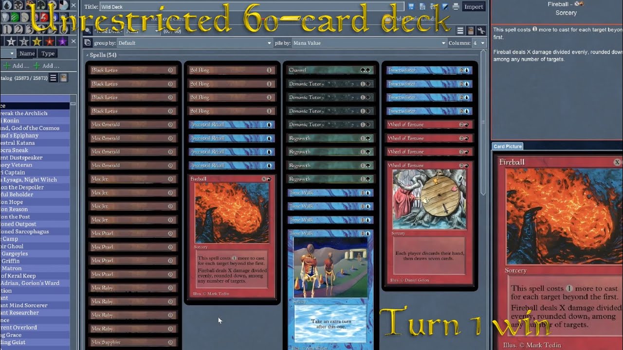 Old School Magic 93/94 - Unrestricted 60-card Channel / Fireball Deck in Action - Consistent T1 Win!
