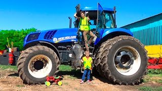 Цветной Трактор СЛОМАЛСЯ! Алекс помог починить Большой Трактор! Машинки для мальчиков