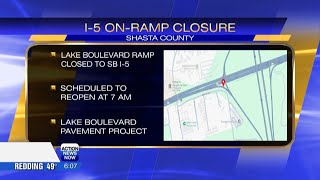 Southbound I-5 on-ramp in Redding closed for pavement work