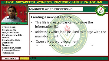 Jayoti Vidyapeeth - Faculty of Engineering and Technology - Advanced Word Processing