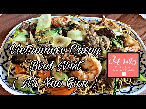 HOW TO MAKE VIETNAMESE CRISPY BIRD-NEST! SHRIMP+BEEF! ( Mi Xao Gion) Step by Step!